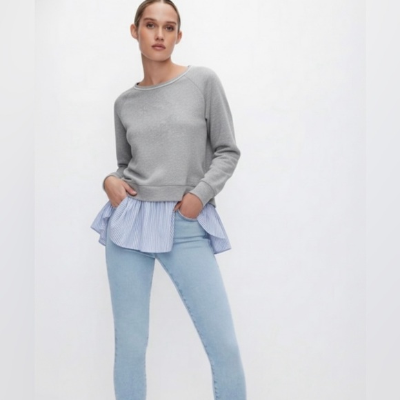 Velvet Tops - Velvet grey sweatshirt w ruffle blouse on bttm